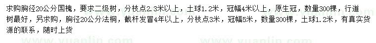 求購胸徑20公分國槐、法桐