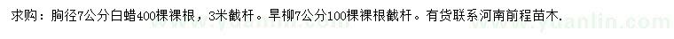 求購胸徑7公分白蠟、旱柳