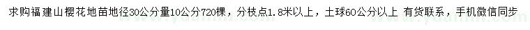 求購(gòu)地徑30公分量10公分福建山櫻花地苗