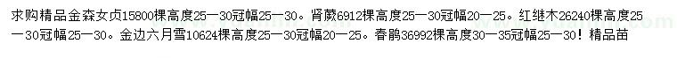 求購金森女貞、腎蕨、紅繼木等