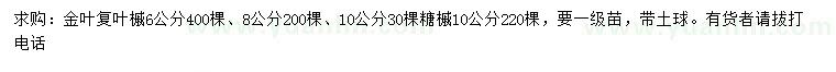 求購(gòu)6、8、10公分金葉復(fù)葉槭、10公分糖槭