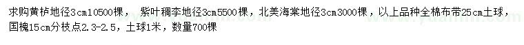 求購黃櫨、紫葉稠李、北美海棠