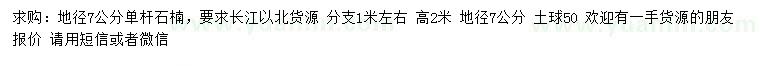 求購地徑7公分單桿石楠