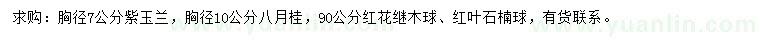 求購紫玉蘭、八月桂、紅花繼木等