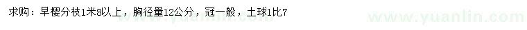 求購胸徑量12公分高桿早櫻