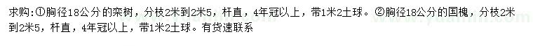 求購(gòu)胸徑18公分欒樹(shù)、國(guó)槐