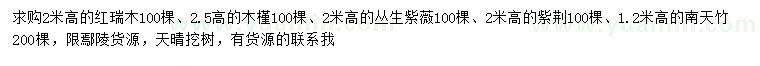 求購紅瑞木、木槿、叢生紫薇等