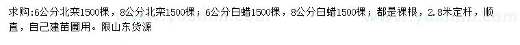 求購6、8公分北欒、白蠟