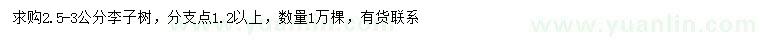 求購2.5-3公分李子樹