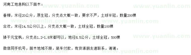 求購垂柳、合歡、元寶楓
