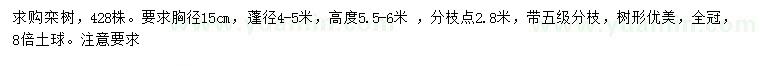 求購(gòu)15公分欒樹