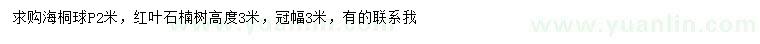 求購(gòu)冠幅2米海桐球、3米紅葉石楠