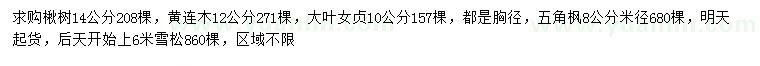 求購楸樹、黃連木、大葉女貞等