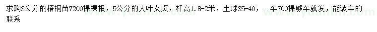 求購3公分梧桐苗、5公分大葉女貞