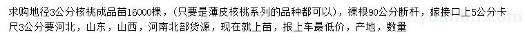 求購(gòu)地徑3公分核桃苗