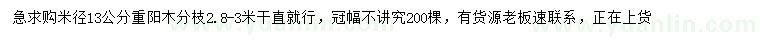 求購米徑13公分重陽木