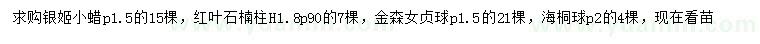 求購銀姬小蠟、紅葉石楠柱、金森女貞球等