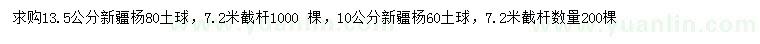 求購(gòu)10、13.5公分新疆楊
