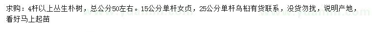 求購叢生樸樹、單桿女貞、烏桕