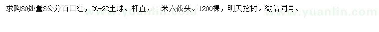 求購30公分量3公分百日紅