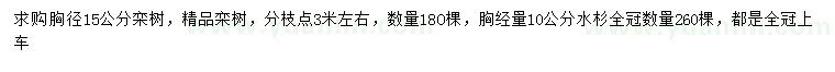 求購胸徑15公分欒樹、10公分水杉