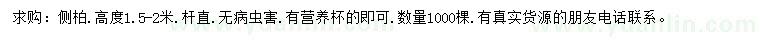 求購高1.5-2米側(cè)柏