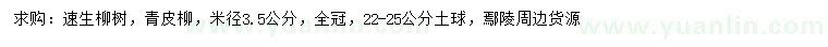 求購(gòu)米徑3.5公分速生柳樹(shù)、青皮柳