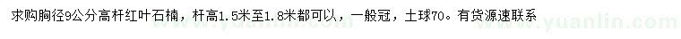 求購胸徑9公分高桿紅葉石楠