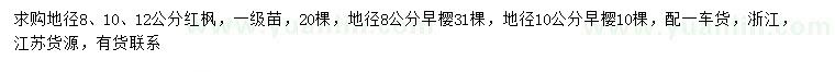 求購地徑8、10、12公分紅楓、地徑8、10公分早櫻