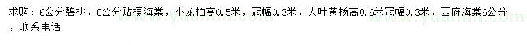 求購碧桃、貼梗海棠、小龍柏等