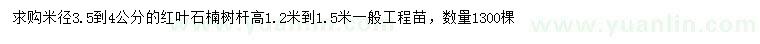 求購(gòu)米徑3.5-4公分紅葉石楠