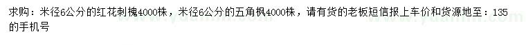 求購米徑6公分紅花刺槐、五角楓