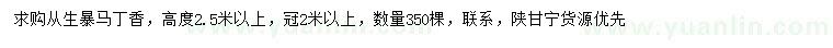 求購高2.5米以上從生暴馬丁香