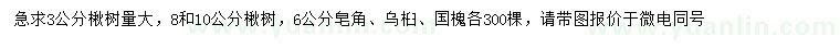 求購楸樹、皂角、烏桕等