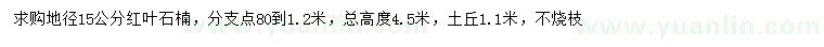 求購(gòu)地徑15公分紅葉石楠