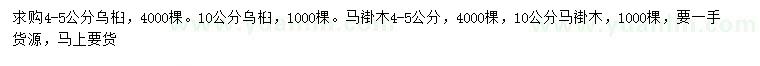 求購4-5、10公分烏桕、馬褂木