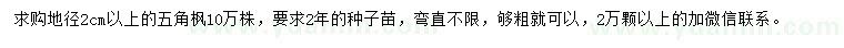 求購地徑2公分以上五角楓