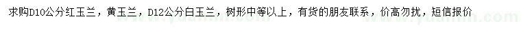求購紅玉蘭、黃玉蘭、白玉蘭