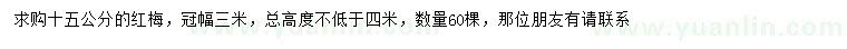 求購15公分紅梅