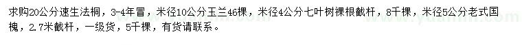 求購速生法桐、玉蘭、七葉樹等