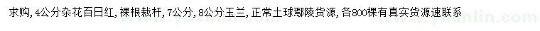 求購4公分百日紅、7、8公分玉蘭