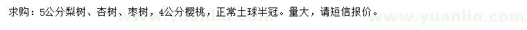 求購梨樹、杏樹、棗樹
