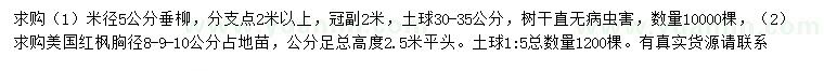 求購(gòu)米徑5公分垂柳、胸徑8、9、10公分美國(guó)紅楓