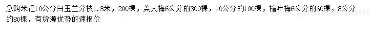 求購白玉蘭、美人梅、榆葉梅