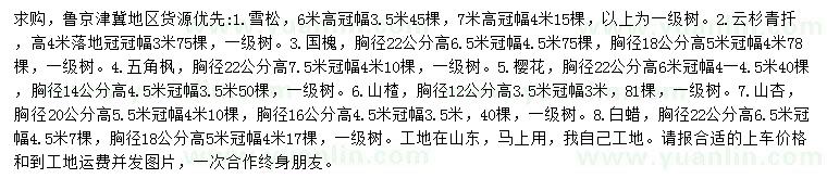 求購雪松、云杉青扦、國槐等