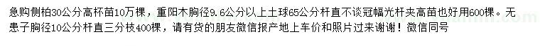 求購(gòu)側(cè)柏、重陽(yáng)木、無(wú)患子