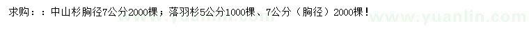 求購胸徑7公分中山杉、5、7公分落羽杉