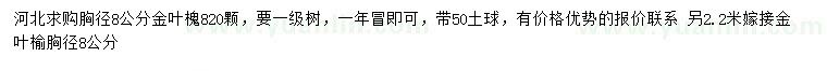 求購胸徑8公分金葉槐、金葉榆
