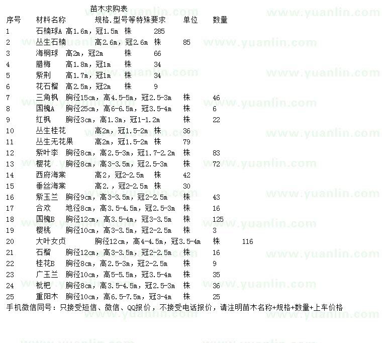 求購石楠、海桐球、臘梅等