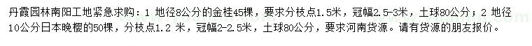 求購地徑8公分金桂、地徑10公分日本晚櫻